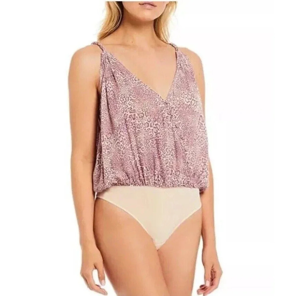 Free People Intimately Mauve‎ Bodysuit Siren Song Animal Print Size Medium